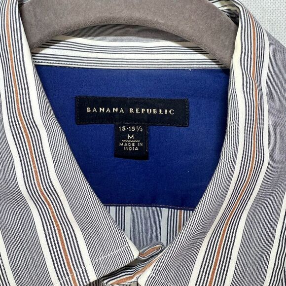 Banana Republic SzM 15-151/2 Blue and Orange Stripped Dress Shirt - Picture 10 of 12
